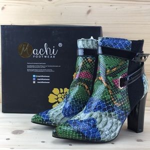 Machi Skyler Multicolor Snake Ankle Boots NIB